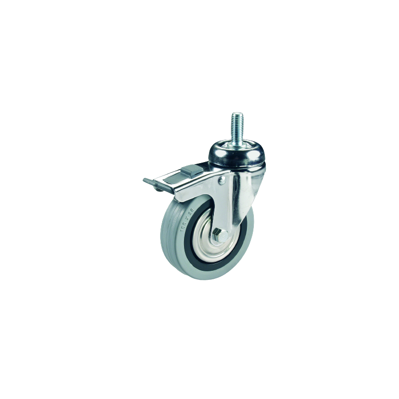 CEBORA Castor Wheel 80 mm – 60 kg Heavy Duty Rubber Swivel Castor With M10 Bolt & Break | Low Noise Rubber Castor Wheel for Trolleys| Lockable Caster for Furniture| TBBF80