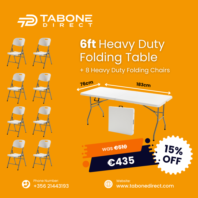 PROMO | 6ft Commercial Grade Portable Outdoor Folding Table + 8 Heavy Duty Folding Chairs, folding table and chair set for 8 persons